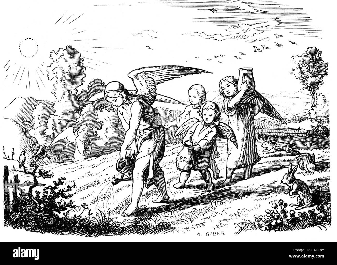 Hebel, Johann Peter, 10.5.1760 - 22.9.1826, auteur / écrivain allemand, œuvres, Alemannische Gedichte (1803), illustration, gravure sur bois après dessin de Ludwig Richter, 1851, , Banque D'Images