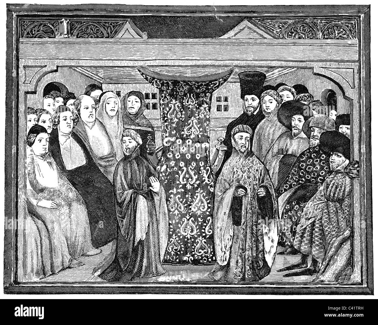 Henry IV, 3.4.1367 - 20.3.1418, roi d'Angleterre 30.9.1399 - 20.3.1418, élection à roi par le parlement, miniature, début du XVe siècle, gravure sur bois, XIXe siècle, , Banque D'Images