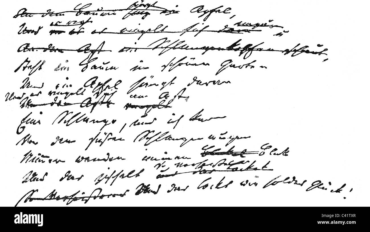 Heine, Heinrich, 13.12.1797 - 17.2.1856, auteur / écrivain allemand, œuvres, première écriture du poème 'Hortense V', 1844, , Banque D'Images