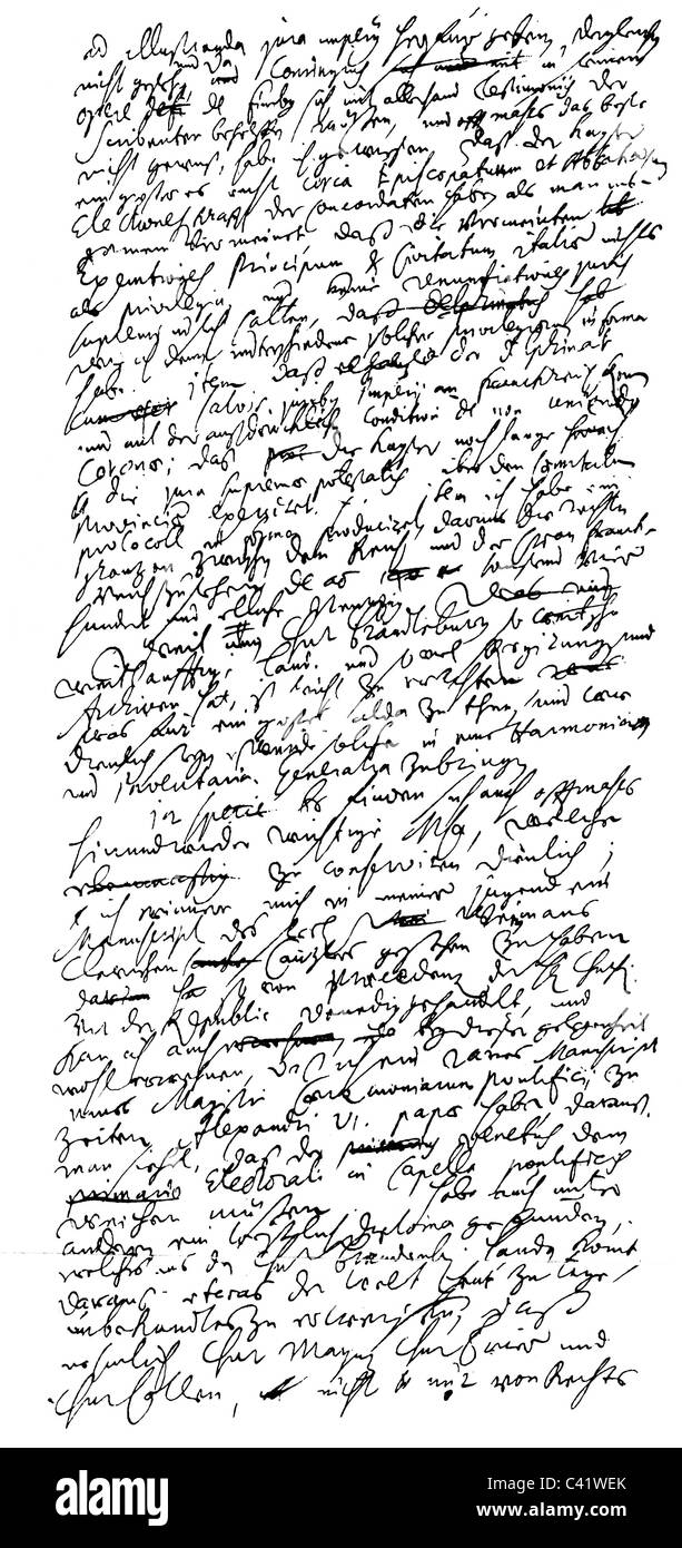 Leibniz, Gottfried Wilhelm, 1.7.1646 - 14.11.1716, polymath allemand, écriture manuscrite, ébauche de fort une lettre à un homme d'État de Brandebourg, 1694 ou 1695, retour, Banque D'Images