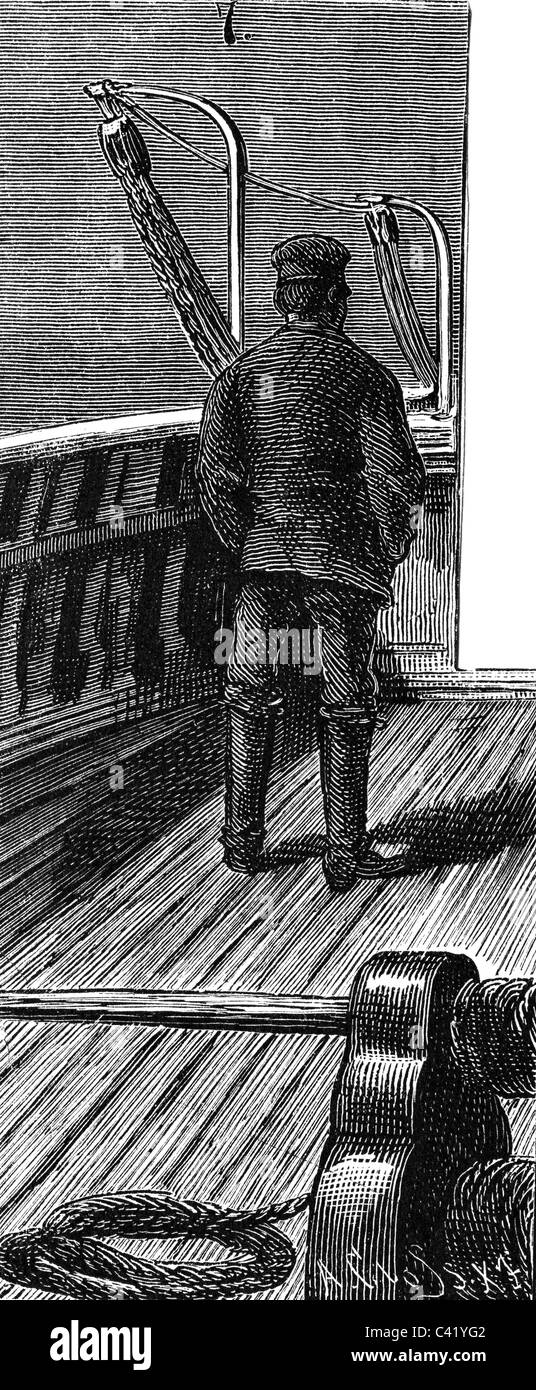 Transport / transport, navigation, équipage, officier à l'affût sur un voilier, gravure en bois, Allemagne, 1887, droits additionnels-Clearences-non disponible Banque D'Images