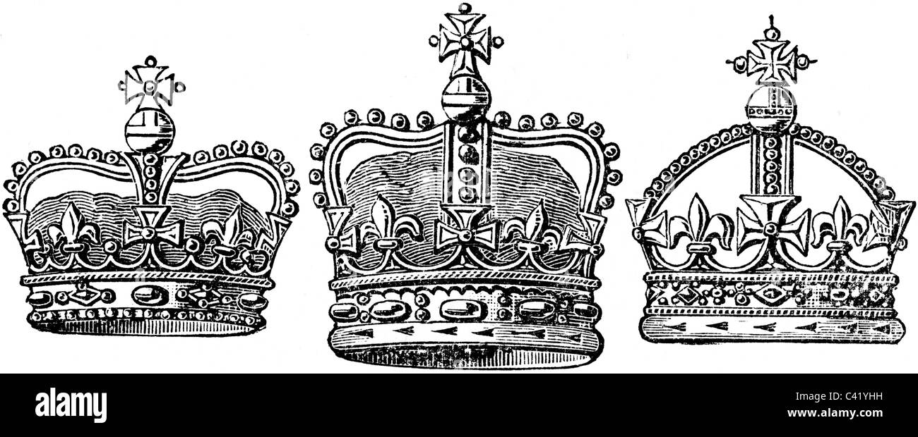 19ème siècle illustration de livre, prises à partir de la 9e édition (1875) de l'Encyclopédie Britannique, de l'anglais Couronnes royales Banque D'Images