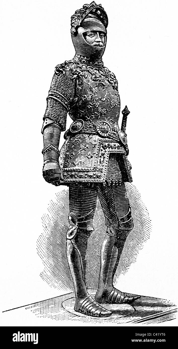 19ème siècle illustration de livre, prises à partir de la 9e édition (1875) de l'Encyclopédie Britannique, du Roi Arthur Banque D'Images