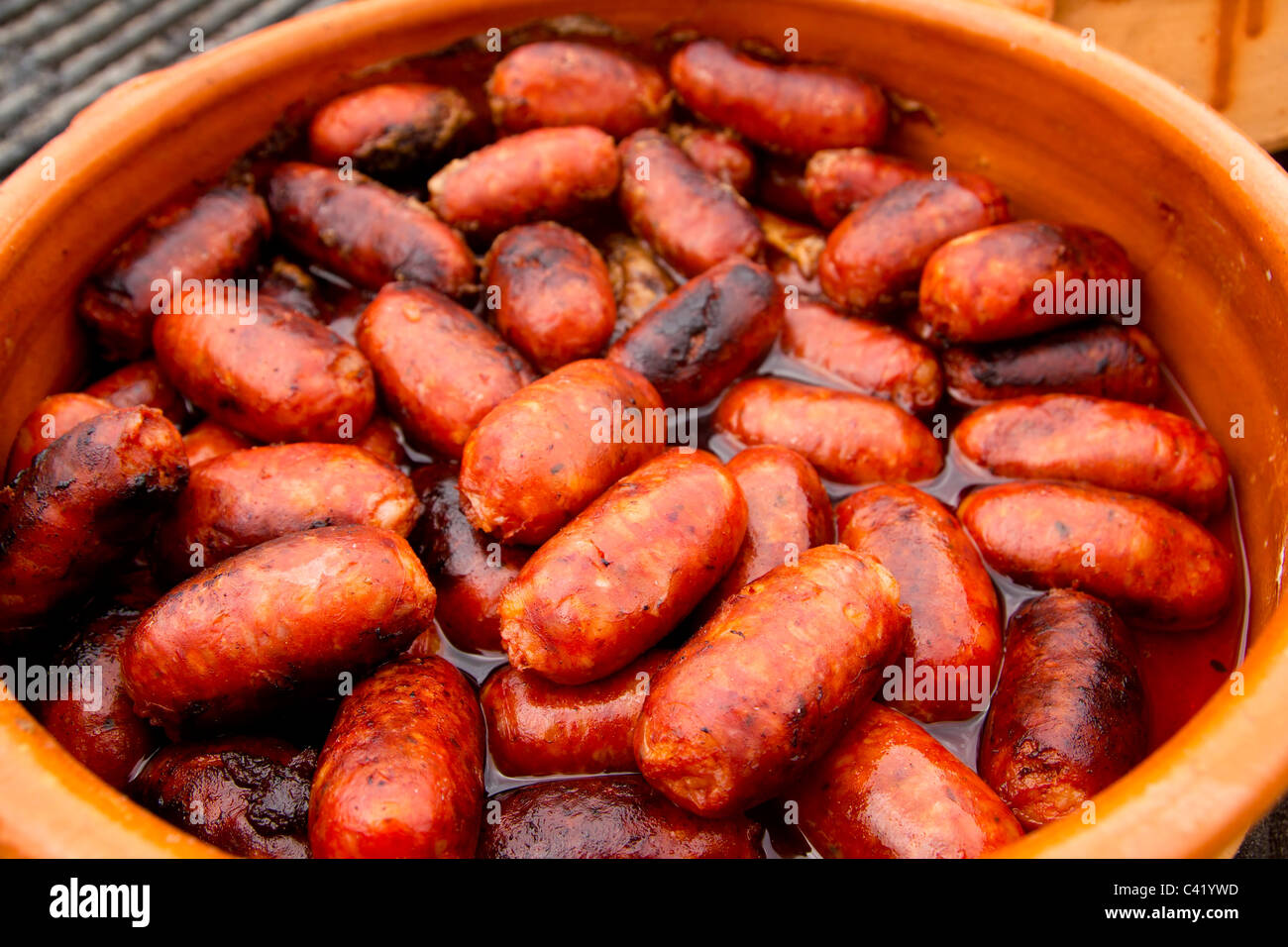 La saucisse chorizo espagnol rouge nourriture malsaine de l'Espagne Banque D'Images