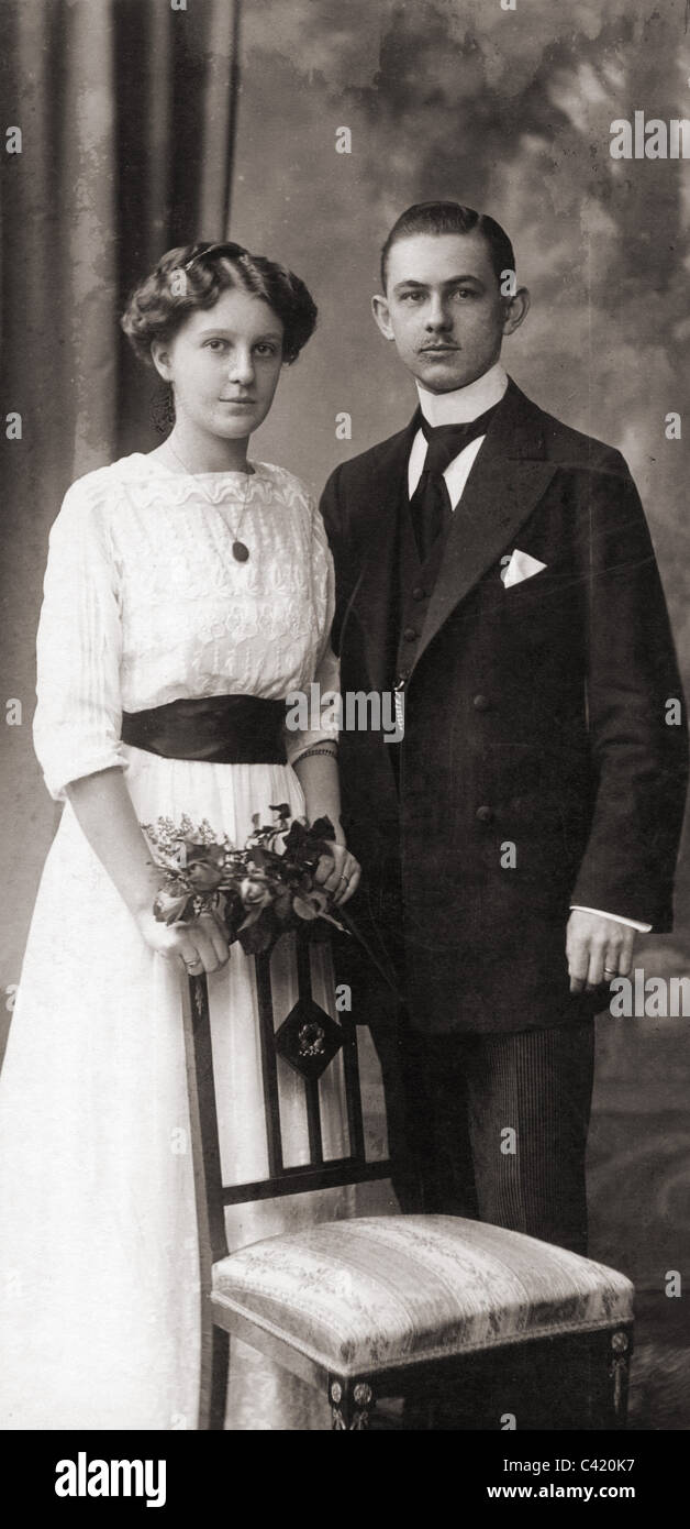 Personnes, mariage, couple de mariage, carte de cabinet, Martin Balz, Berlin, vers 1905, droits additionnels-Clearences-non disponible Banque D'Images