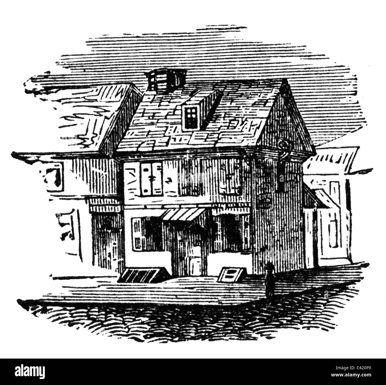 Penn, William, 14.10.1644 - 30.7.1718, politicien anglais, Quaker, fondateur de Pennsylvanie, sa maison, gravure sur bois, XIXe siècle, Banque D'Images