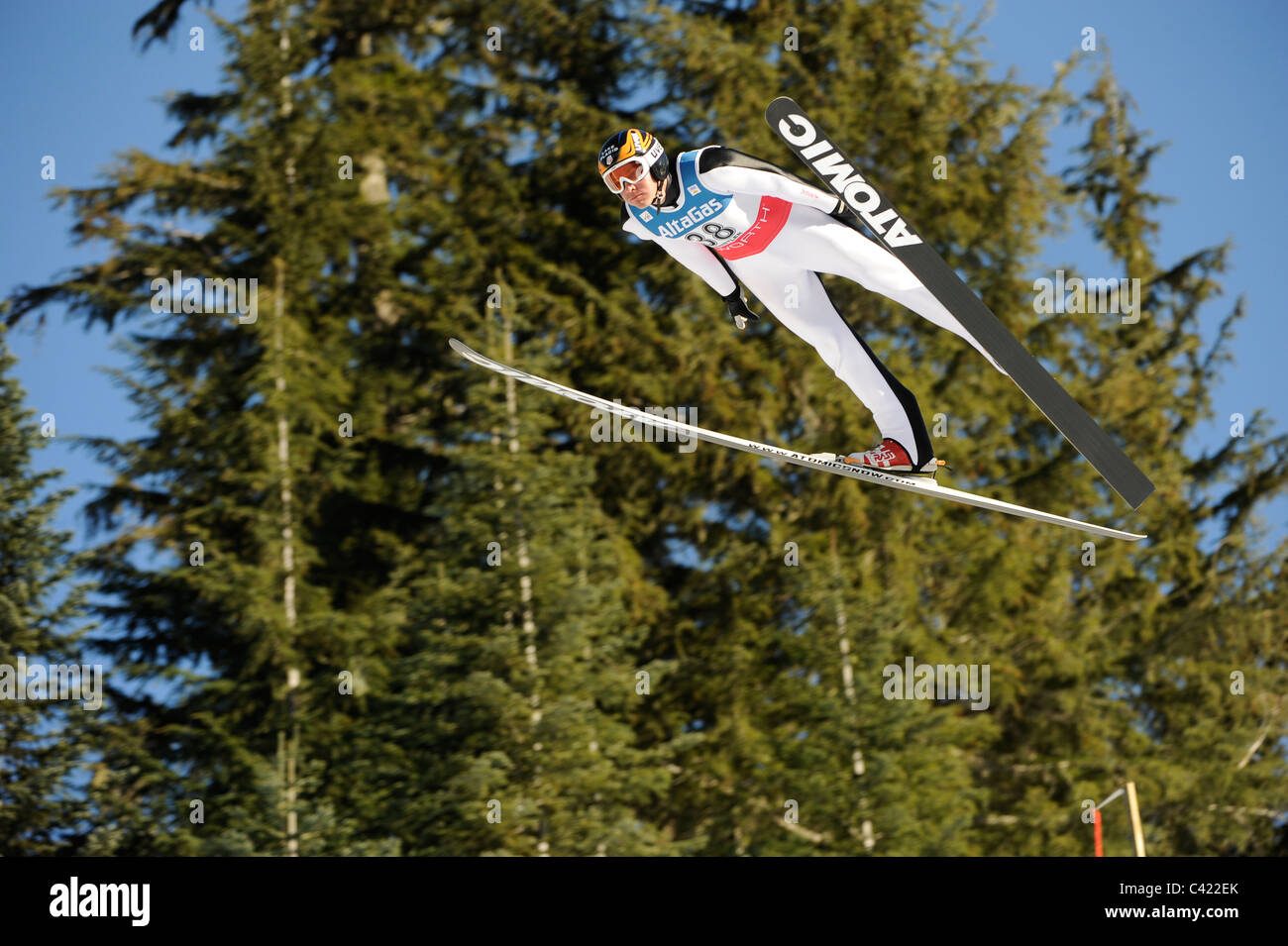 Coupe du monde de combiné nordique, le centre nordique de Whistler, 2009 - Mens Saut à Ski : Bill Demong (USA) Banque D'Images