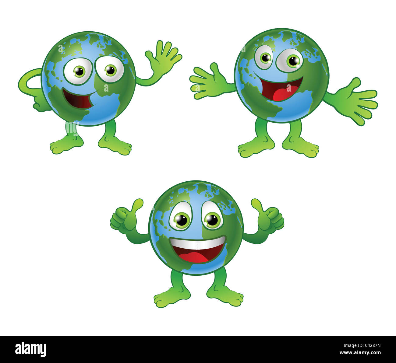 Un mignon happy fun world globe personnage dans diverses poses. Banque D'Images