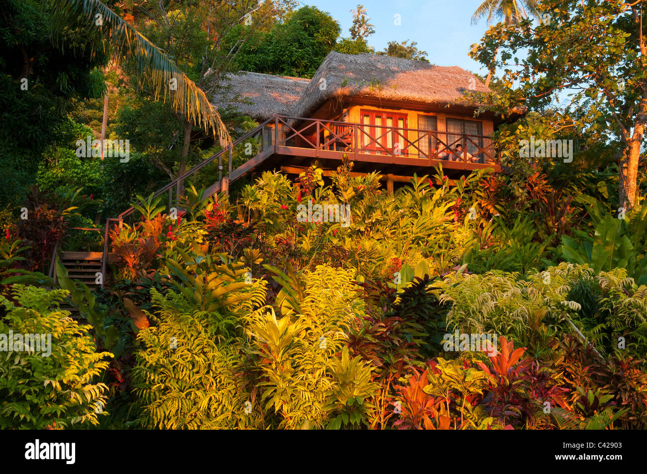 Matangi Private Island Resort 'Treehouse' guest hébergement, Fidji. Banque D'Images