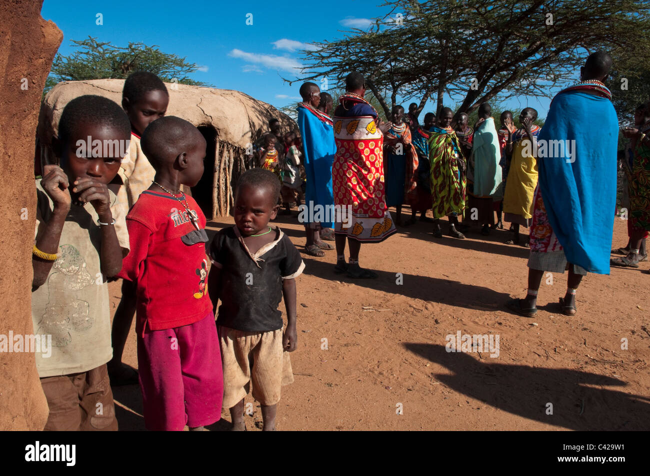 Village Samburu, Loisaba Wilderness Conservancy, Laikipia, Kenya. Banque D'Images