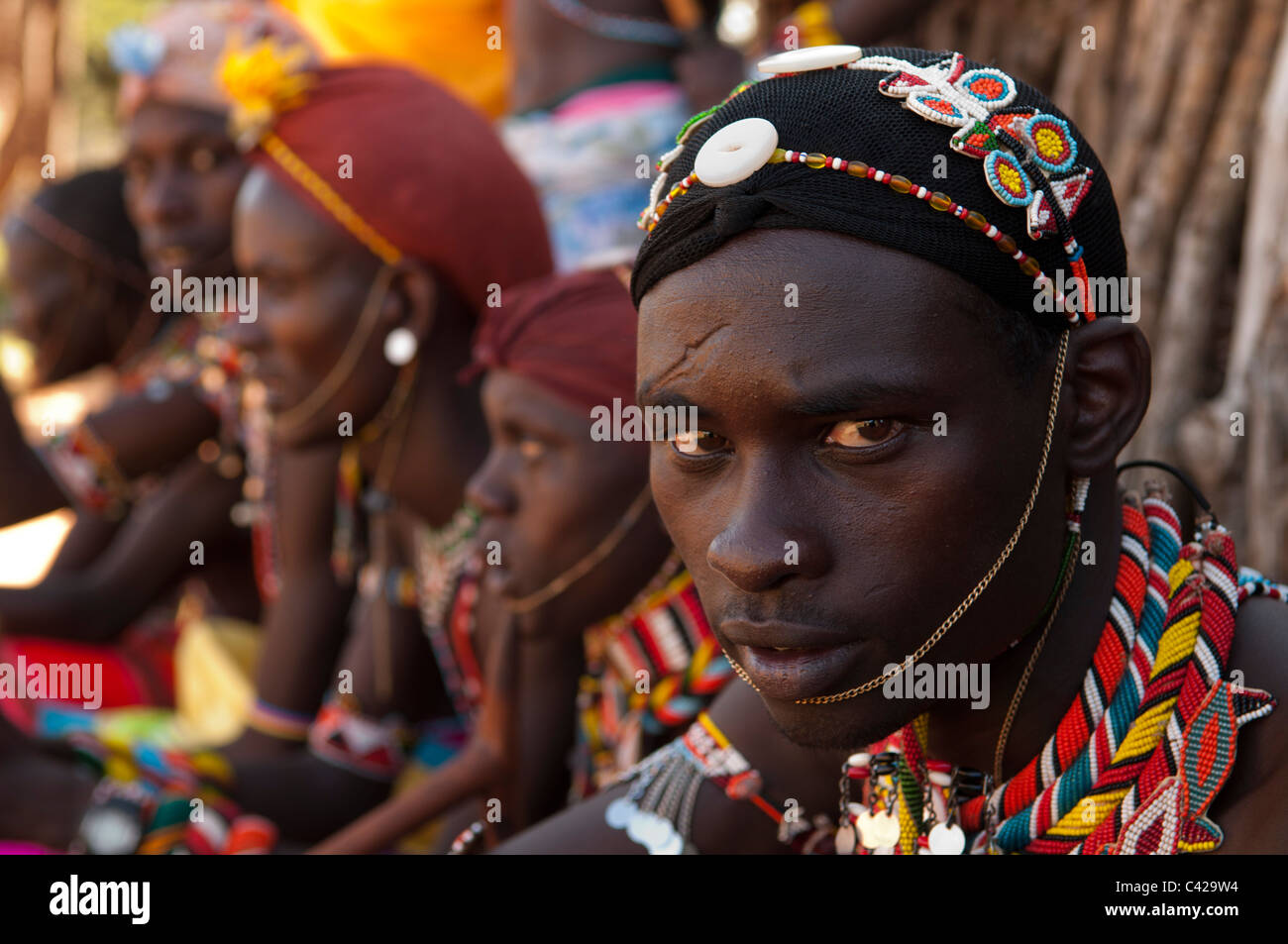 Membre de la tribu Samburu, Loisaba Wilderness Conservancy, Laikipia, Kenya. Banque D'Images