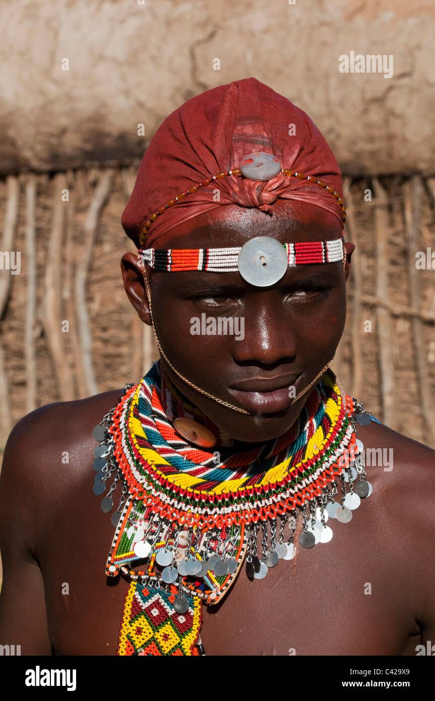 Membre de la tribu Samburu, Loisaba Wilderness Conservancy, Laikipia, Kenya. Banque D'Images