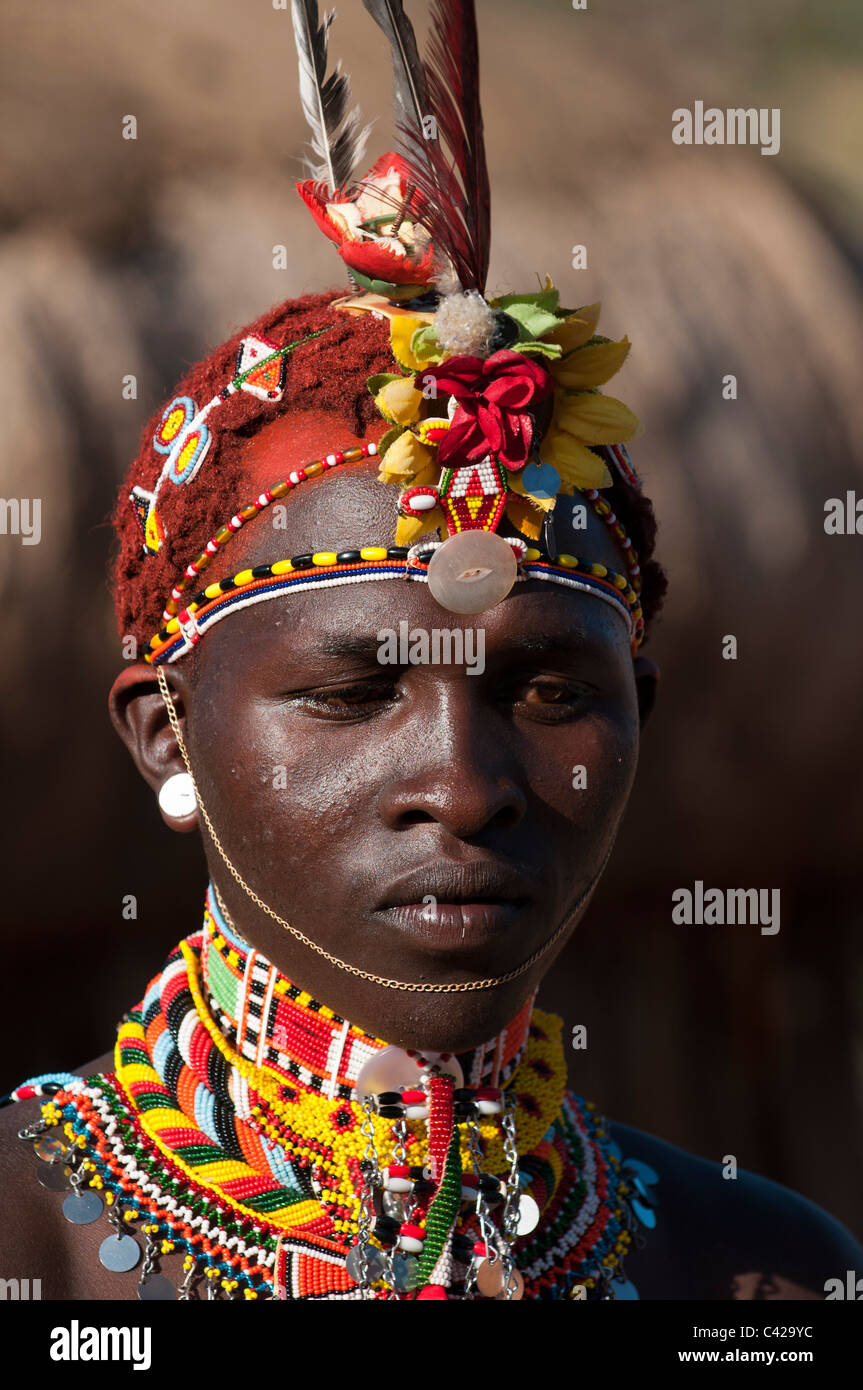 Membre de la tribu Samburu, Loisaba Wilderness Conservancy, Laikipia, Kenya. Banque D'Images