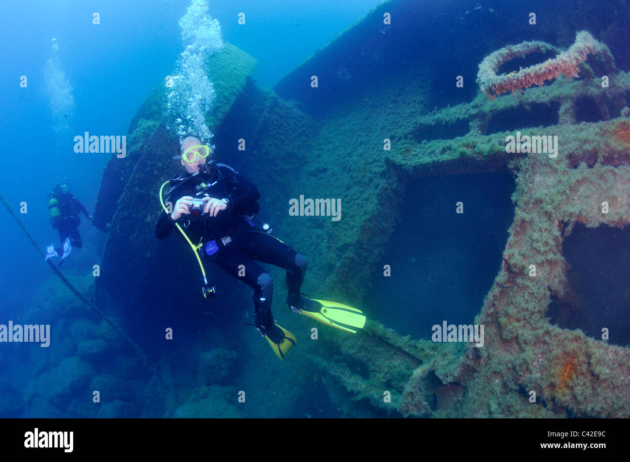 'Nouveau' épaves naufrage et plongeurs, Lanzarote, Canaries Banque D'Images