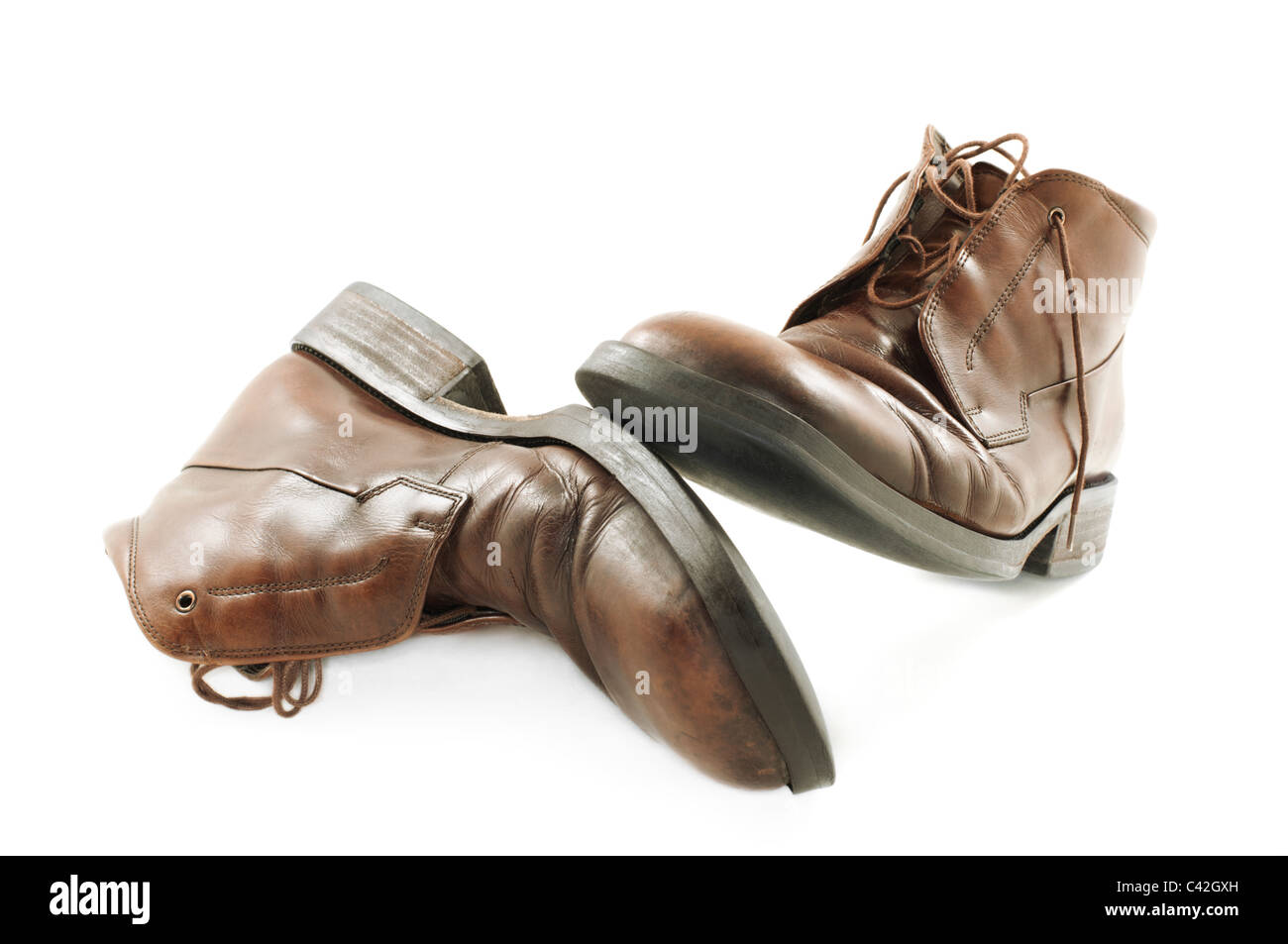 Vieilles bottes on white Banque D'Images