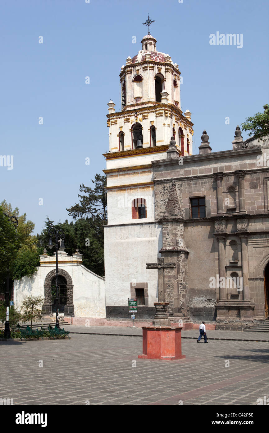 Paroisse de l'église San Juan Bautista Plaza Hidalgo Coyoacán Mexico Mexique Banque D'Images
