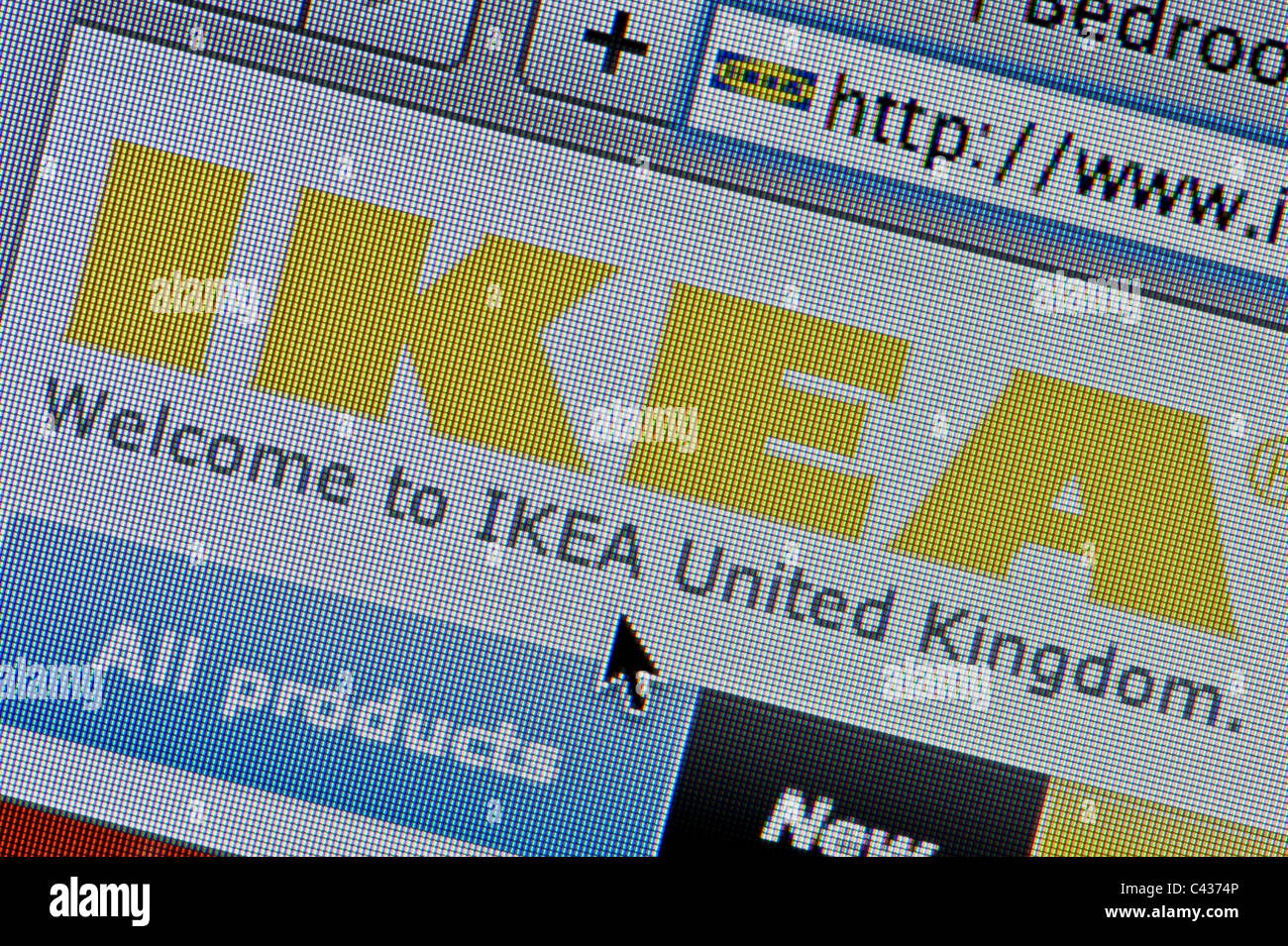 Gros plan du logo Ikea comme vu sur son site web. (Usage éditorial uniquement : -Print, télévision, e-book et le comité éditorial du site). Banque D'Images