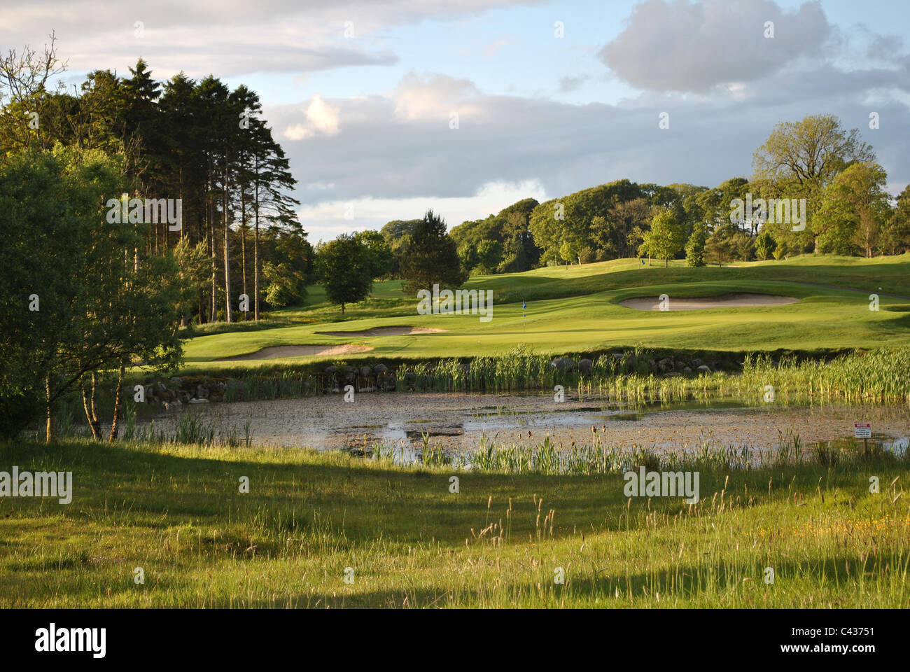 Vue de la 6ème trou sur tulfarris golf un parcours de championnat à Wicklow Irlande Banque D'Images