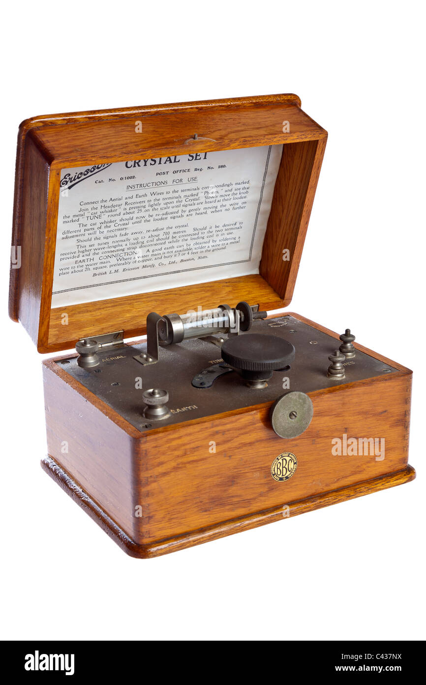 Ericsson radio Crystal set type 0/1002 avec moustache de chat vers 1922 à 1924 BBC Type Approuvé par le ministre des Postes JMH4912 Banque D'Images