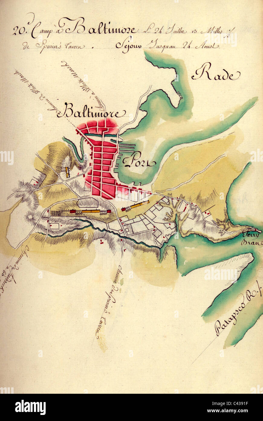 Site du Camp à Baltimore, Maryland aux Etats-Unis Guerre révolutionnaire, vers 1780 Banque D'Images