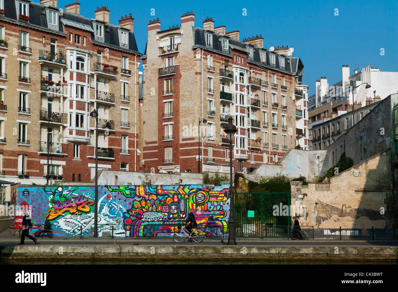 Quai de L'Oise , Canal de l'Ourcq, Paris,France Banque D'Images