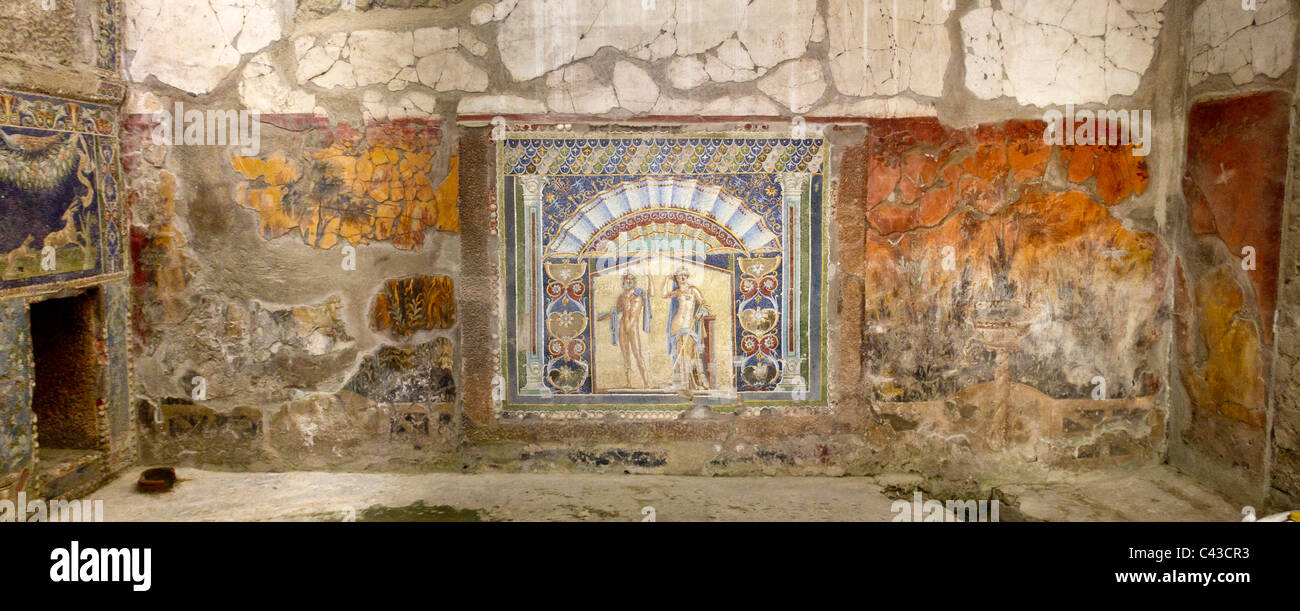 À mosaïque le site archéologique romain à Herculanum représentant Poséidon (Neptune) et de son épouse, Amphitrite (Anfitrite) Banque D'Images