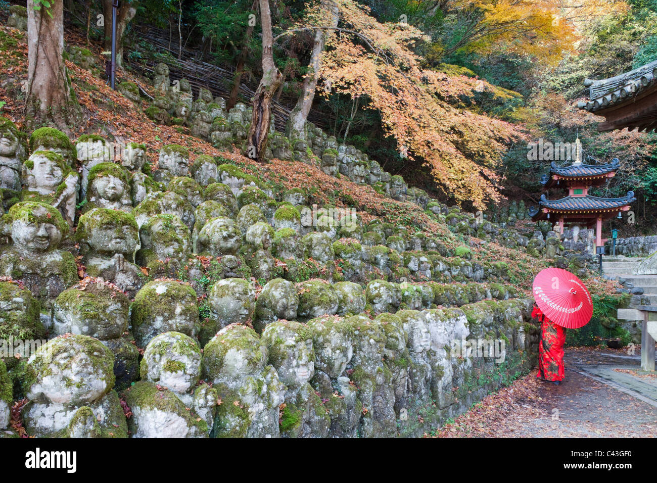 L'Asie, Japon, Arashiyama, Kyoto, Honshu, Otagi Nembutsu-ji, Nembutsu-ji, Temple, temples, la sculpture sur pierre, Bouddha, Bouddhisme, Banque D'Images