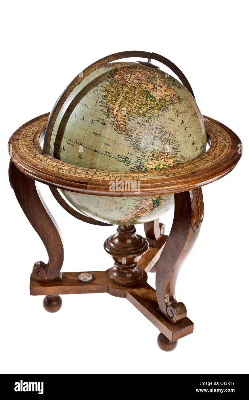 Dutch globe terrestre antique c.1920-1925 par le Dr N. Neuse dans support en bois montrant l'Amérique du Nord et centrale JMH4951 Banque D'Images