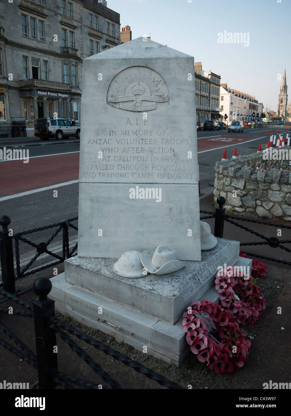 L'Anzac, Forces militaires du Commonwealth de l'Australie sur la route de la mer Memorial à Weymouth, Dorset, Angleterre Banque D'Images