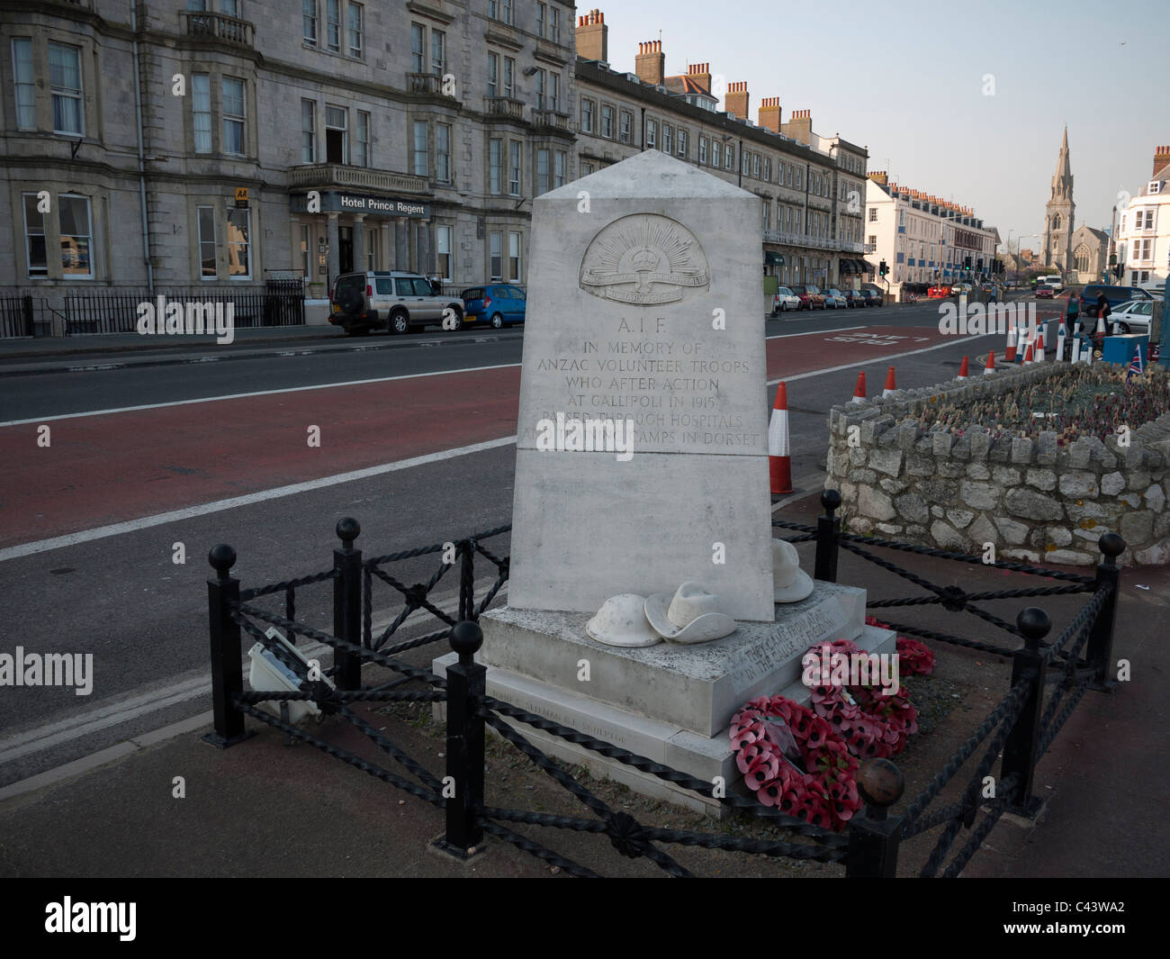 L'Anzac, Forces militaires du Commonwealth de l'Australie sur la route de la mer Memorial à Weymouth, Dorset, Angleterre Banque D'Images