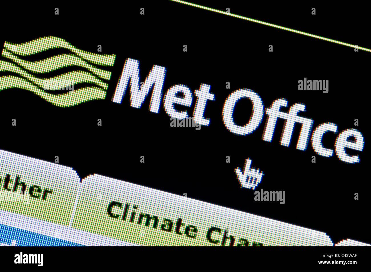 Gros plan du Met Office logo tel que vu sur son site web. (Usage éditorial uniquement : -Print, télévision, e-book et le comité éditorial du site). Banque D'Images