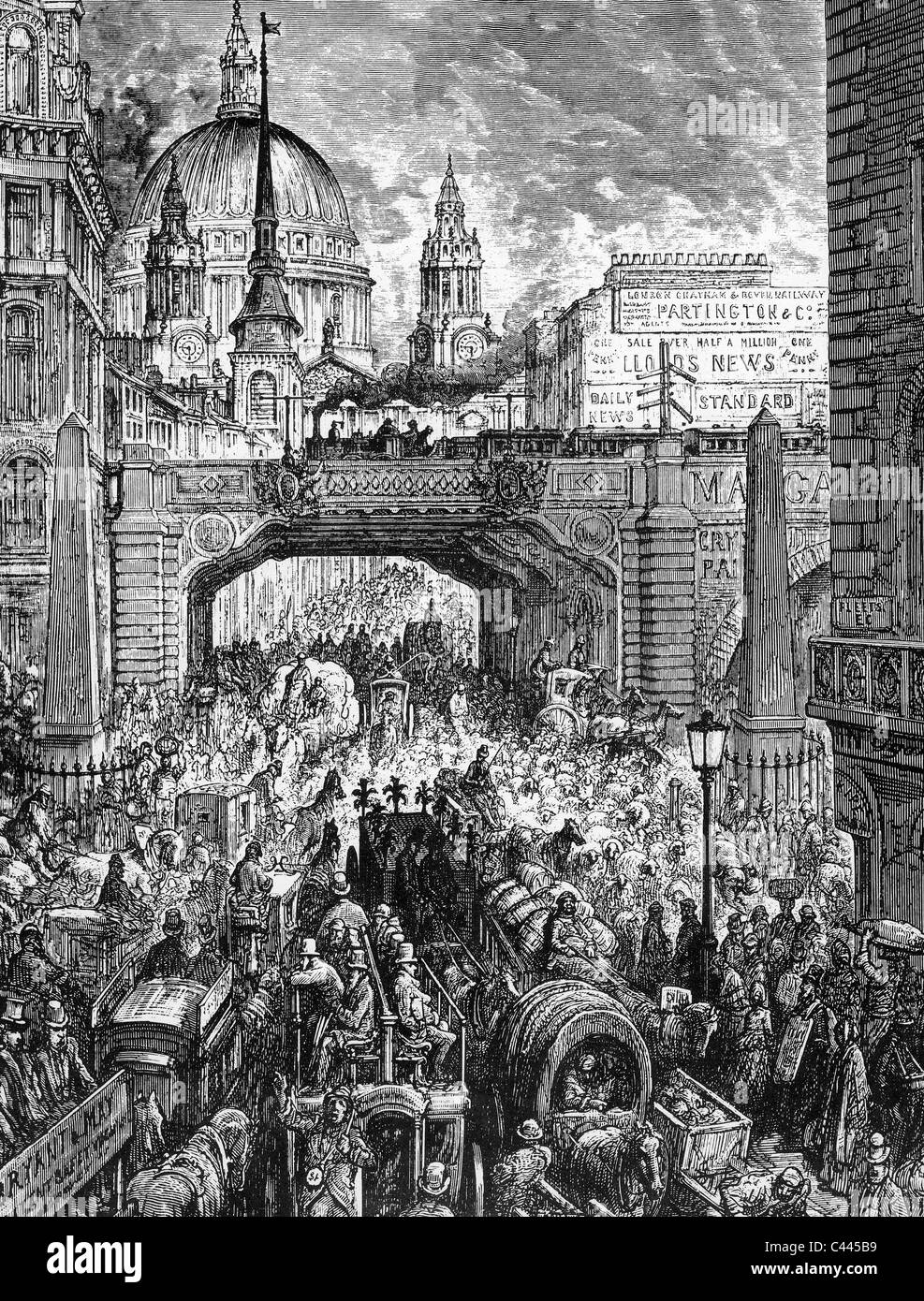 LUDGATE HILL, Londres. Vue vers St Paul's dessiné par Gustave Dore en 1870 Banque D'Images