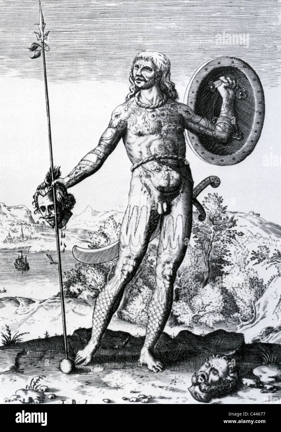 Guerrier ÉCOSSAIS PICT comme indiqué dans un 16ème siècle illustration Banque D'Images