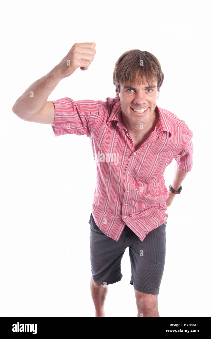 Studio shot, libération, sourire, cut-out, l'arrière-plan blanc, portrait, homme, de façon dynamique, shirt, look, bref, dans 30 à 40 ans, l'appareil photo Banque D'Images