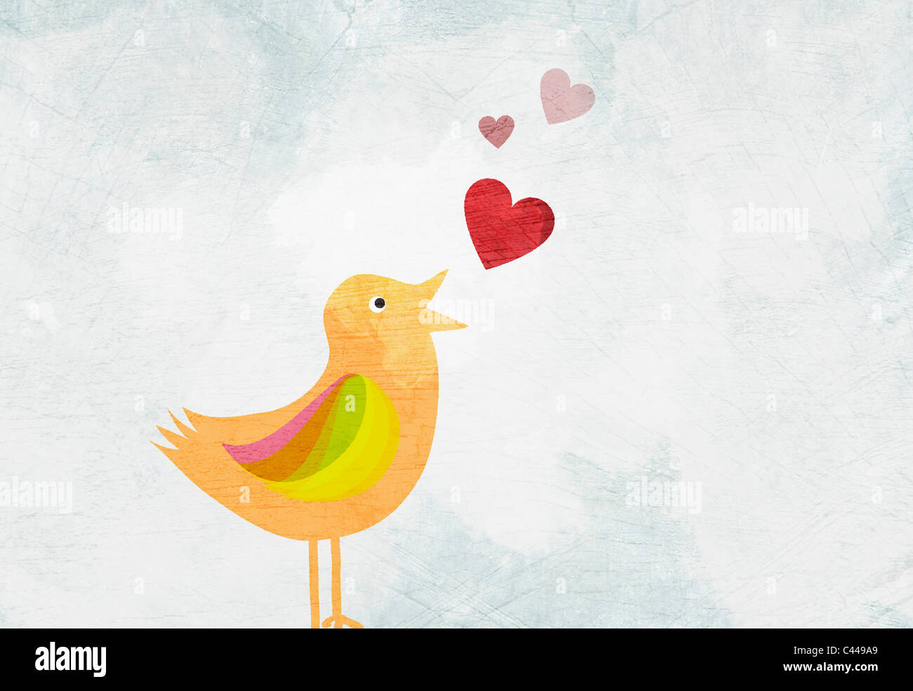 Un oiseau tweeting amour coeurs Banque D'Images