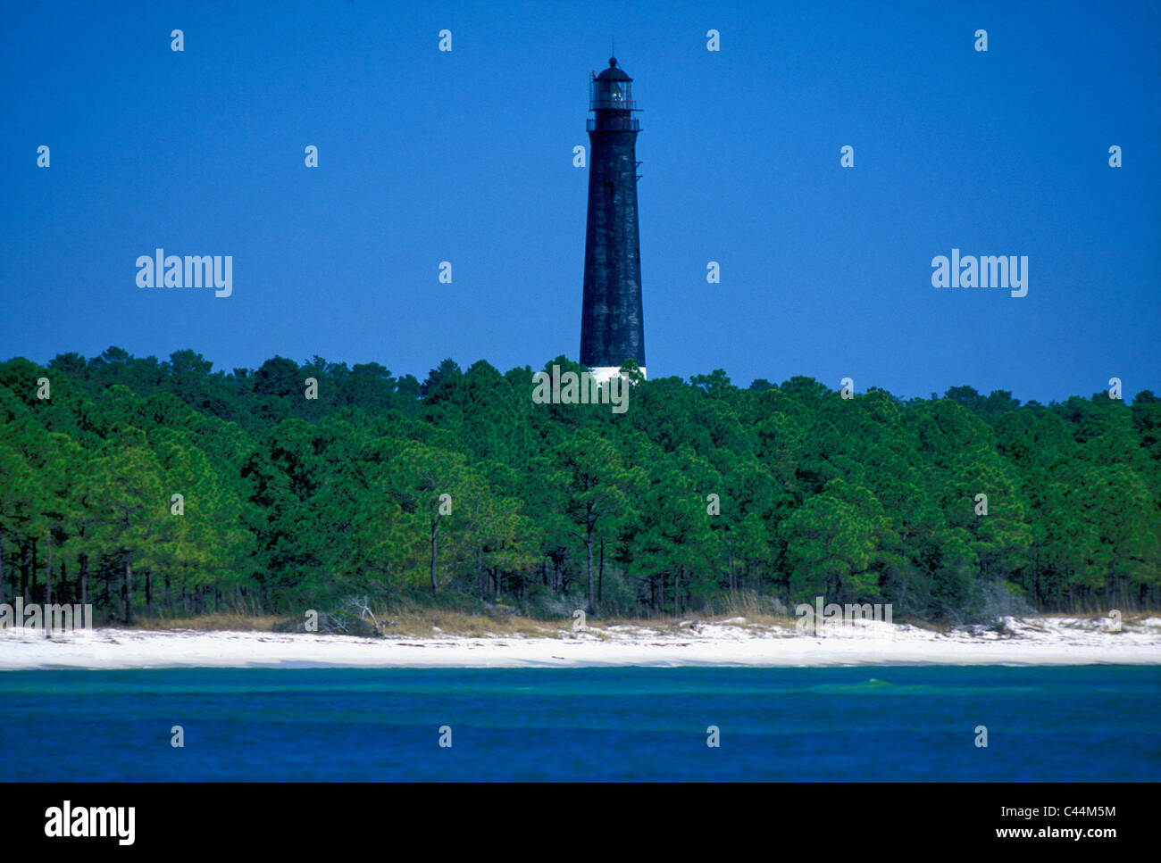 Phare de Pensacola vu plus de forêt de pins près de la plage de Escambia County, Floride Banque D'Images