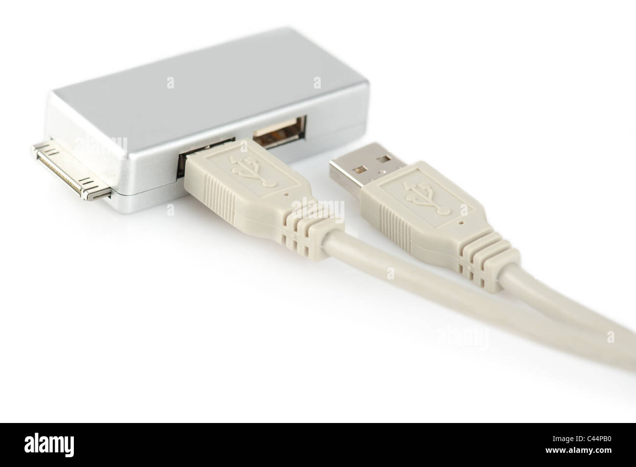 Câble de connexion de bus USB et adaptateur secteur. Profondeur de champ Banque D'Images