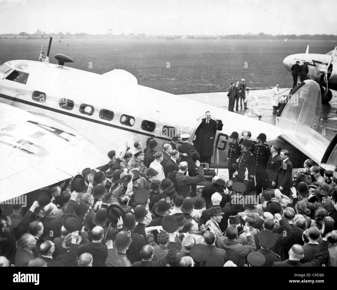 Arthur Neville Chamberlain sur son chemin à la conférence de Munich, 1938 Banque D'Images