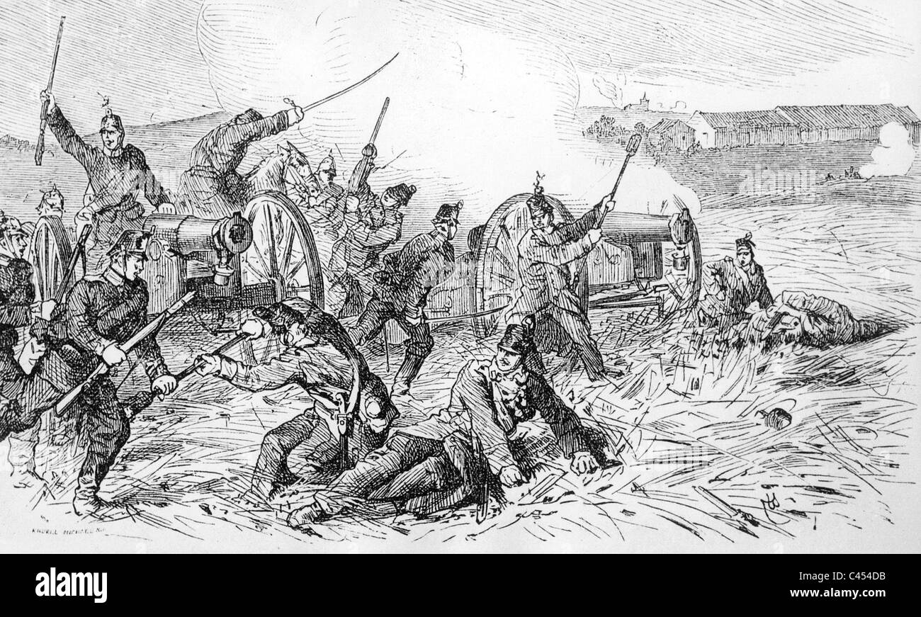 Une batterie autrichienne attaque Prussiens lors de la bataille de Koeniggraetz, 1866 Banque D'Images