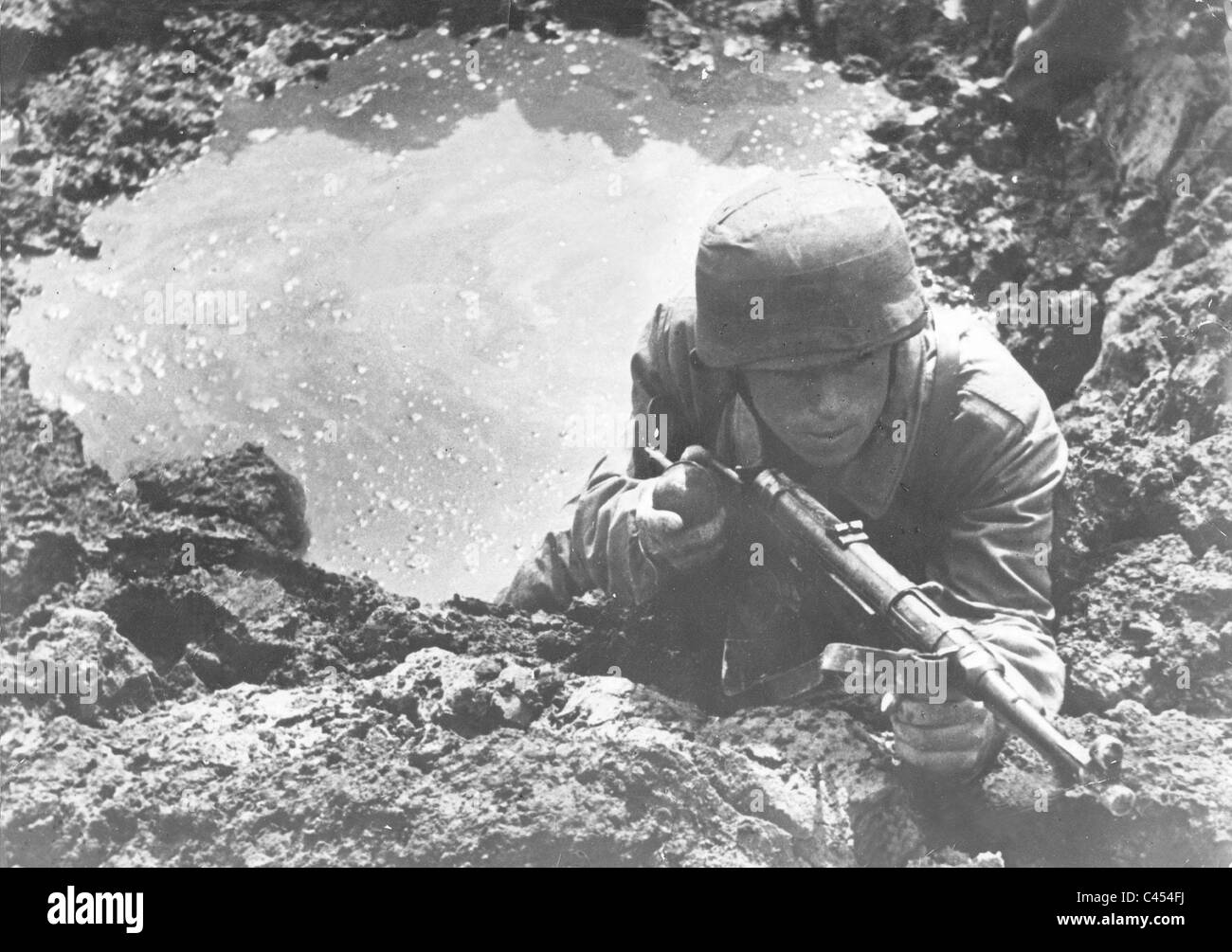 Parachutiste allemand pendant la bataille de Monte Cassino Banque D'Images