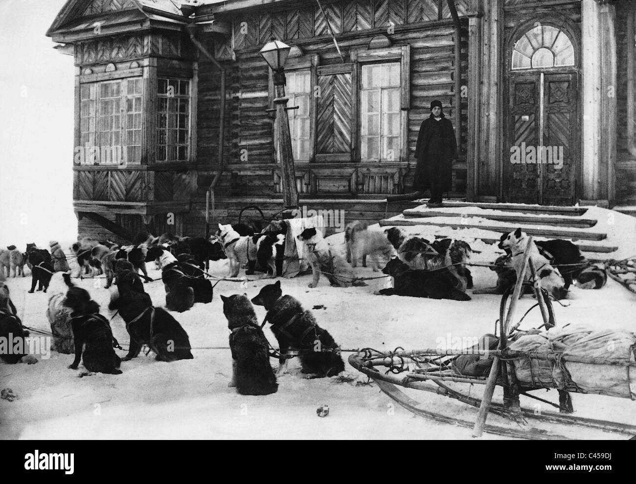 Traîneau à chiens, poste 1934 Banque D'Images