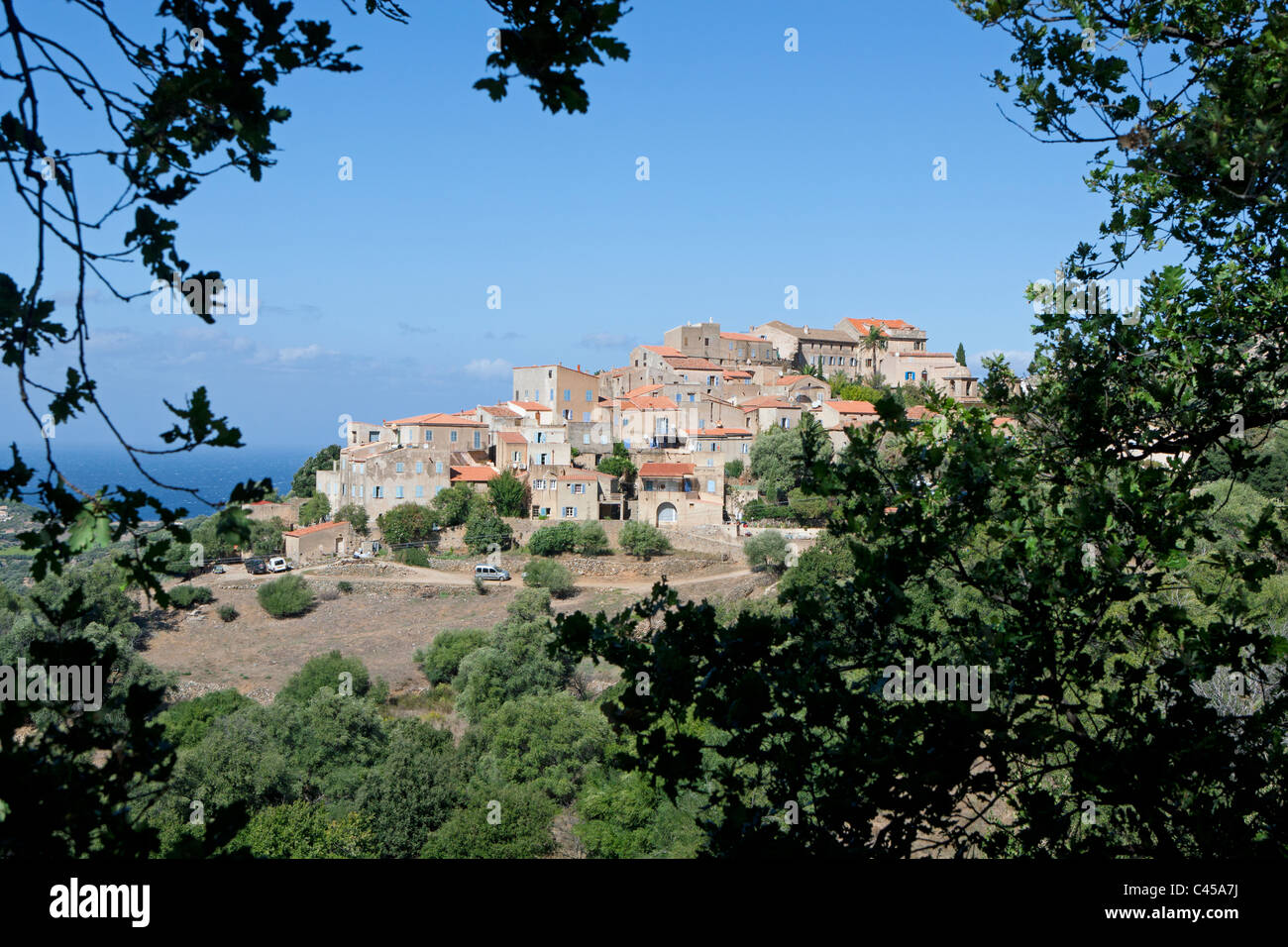 Corse, Pigna, vue du village de montagne Banque D'Images