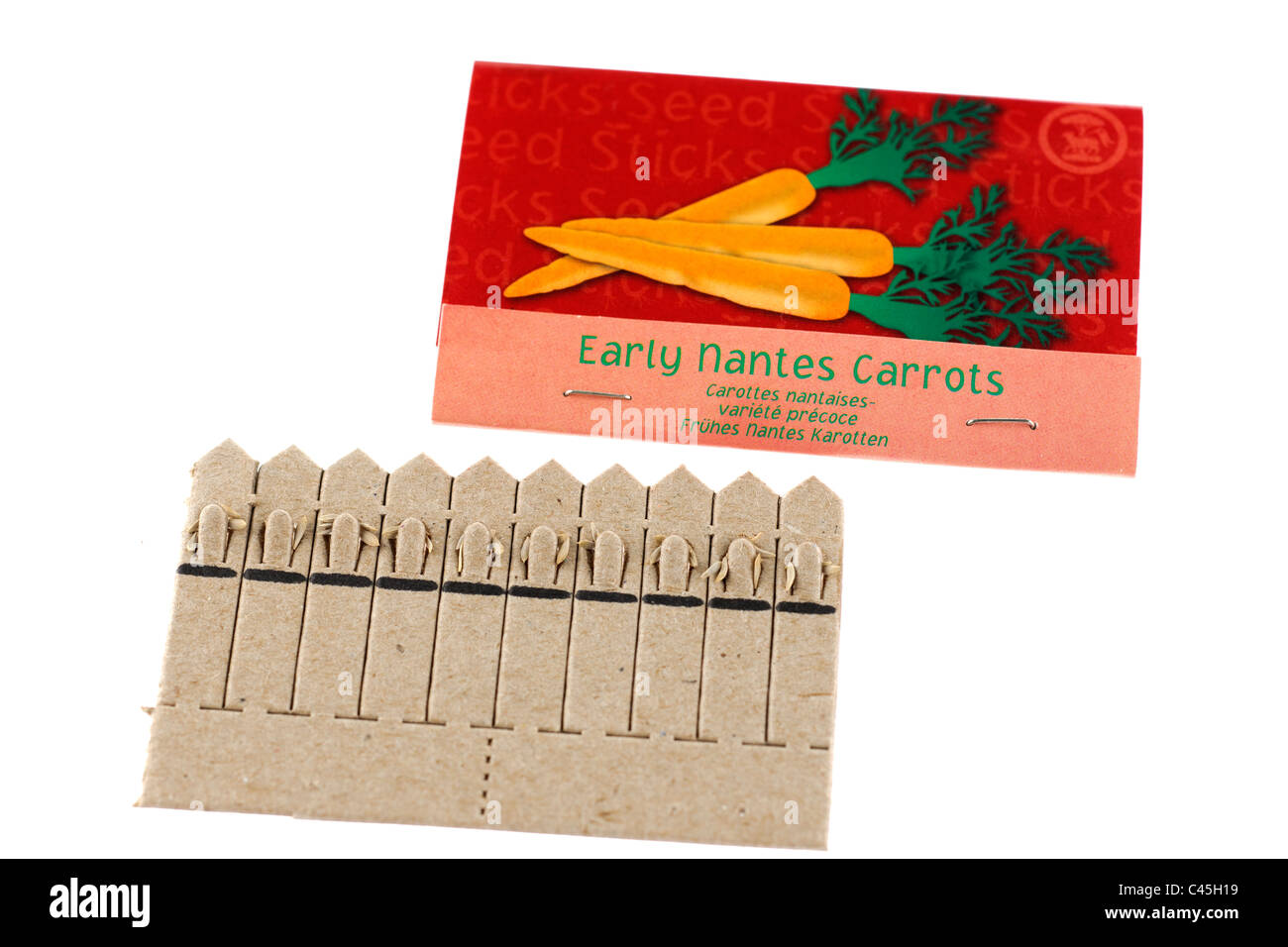 Paquet de bâtonnets de graines de laitue petit bijou et au début de Nantes les carottes Banque D'Images