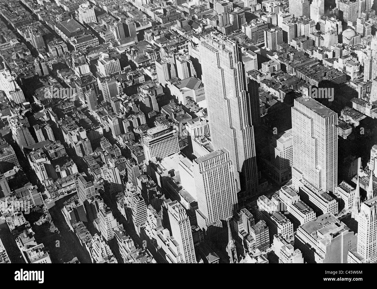 Vue aérienne du Rockefeller Center à New York, 1939 Banque D'Images