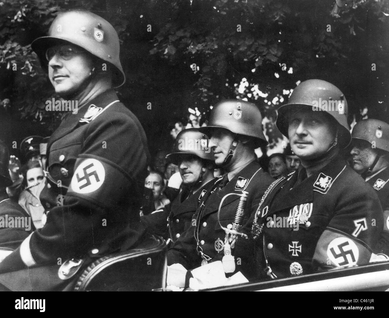 Heinrich Himmler, Karl Wolff, Reinhard Heydrich, Heissmayer, 1938 Août Banque D'Images