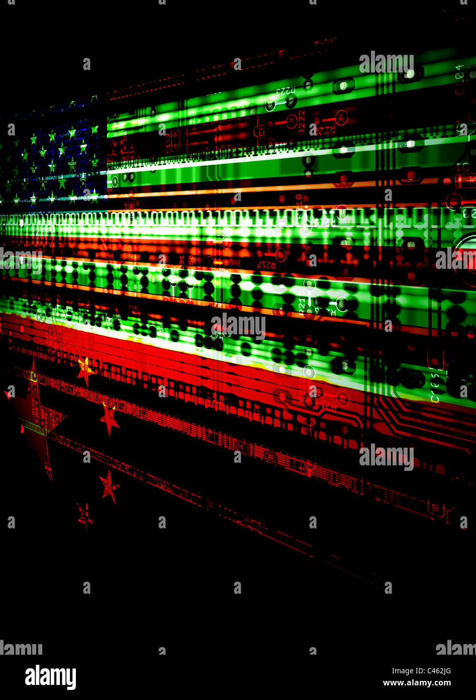 Photo illustration montrant les flux de données et d'informations représentant la sécurité nationale et de la cybercriminalité Banque D'Images