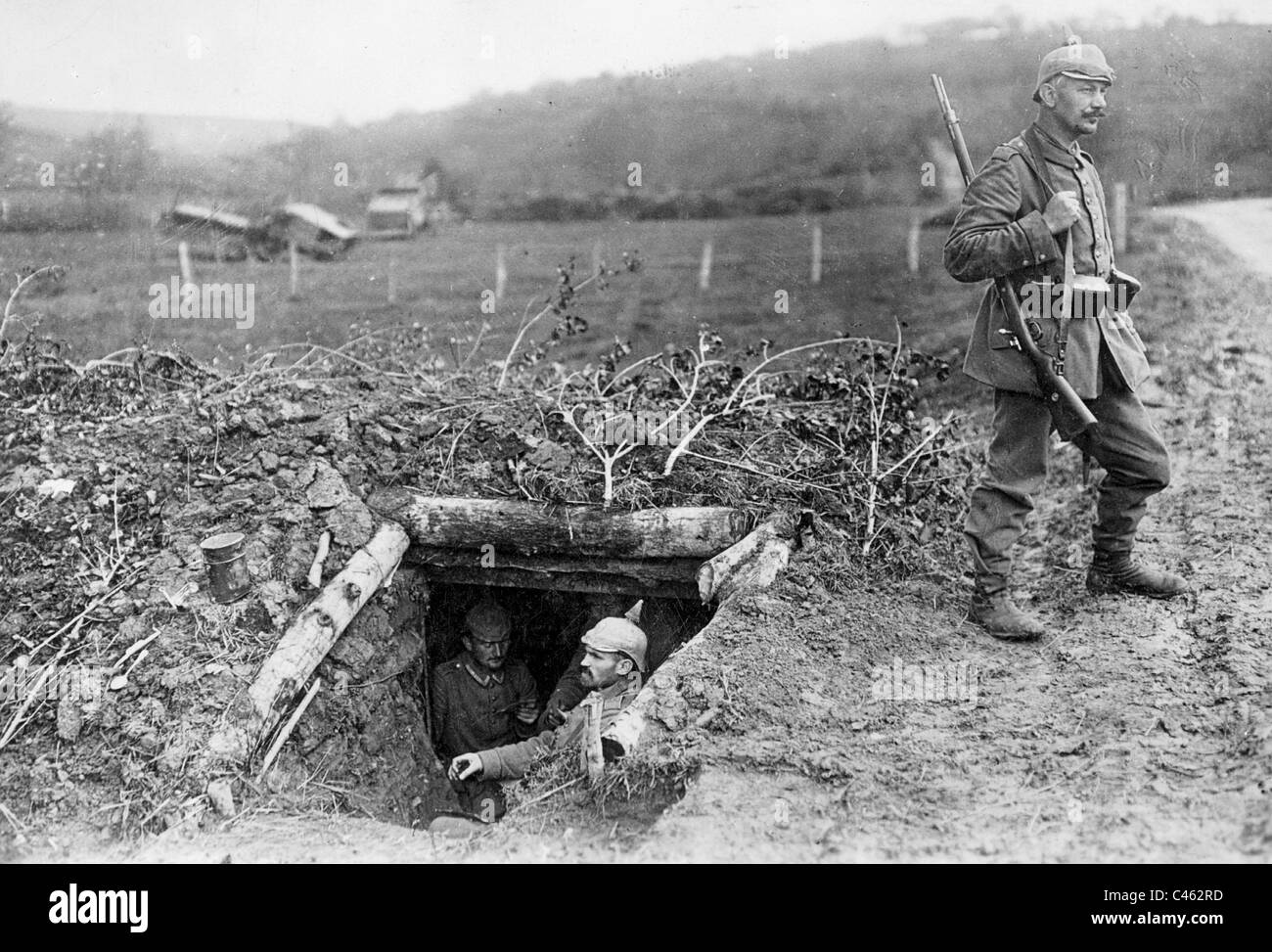 Bunkers souterrains allemand sur le front de l'Est, 1914 Banque D'Images