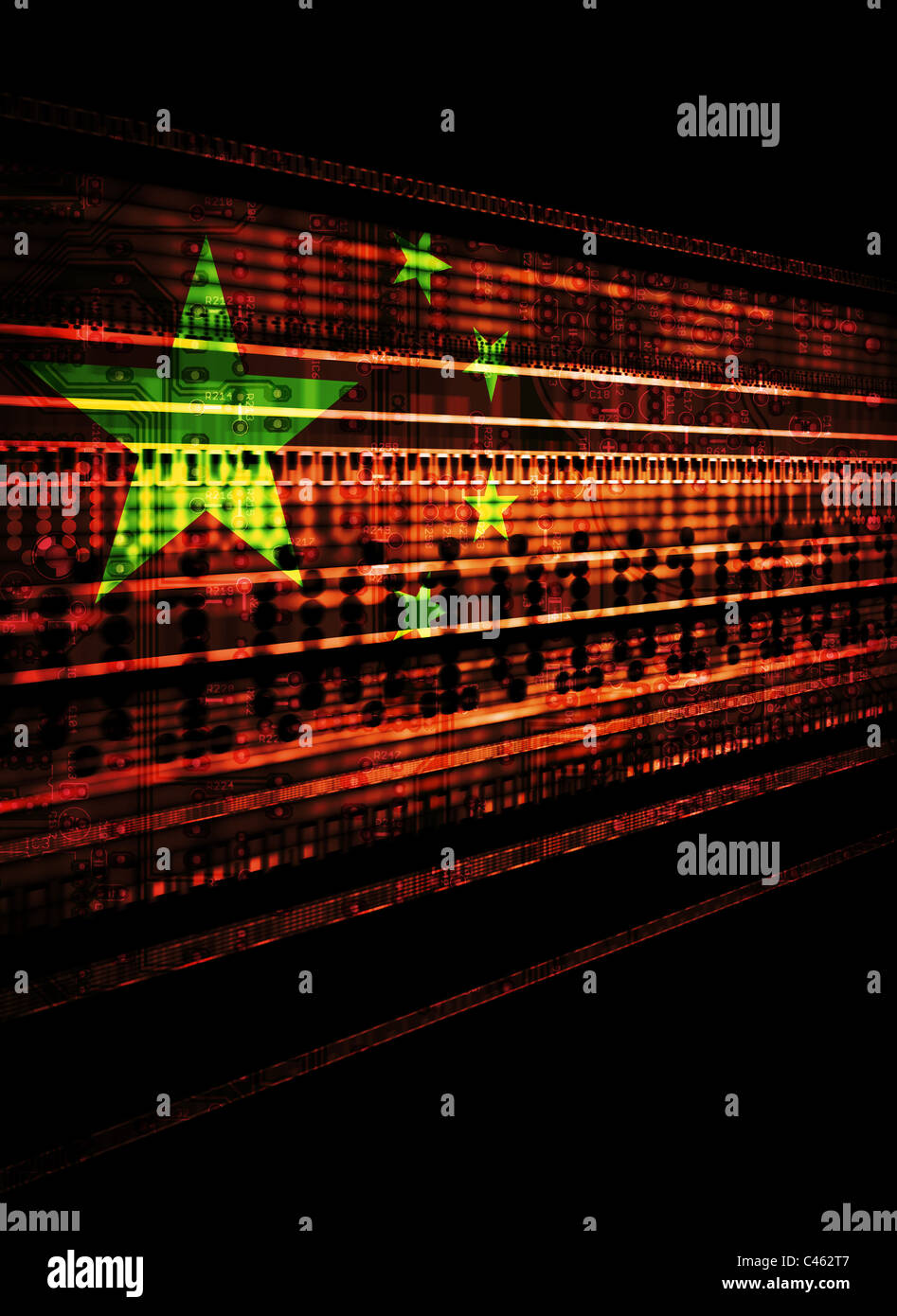 Photo illustration montrant les flux de données et d'informations représentant la sécurité nationale et de la cybercriminalité Banque D'Images