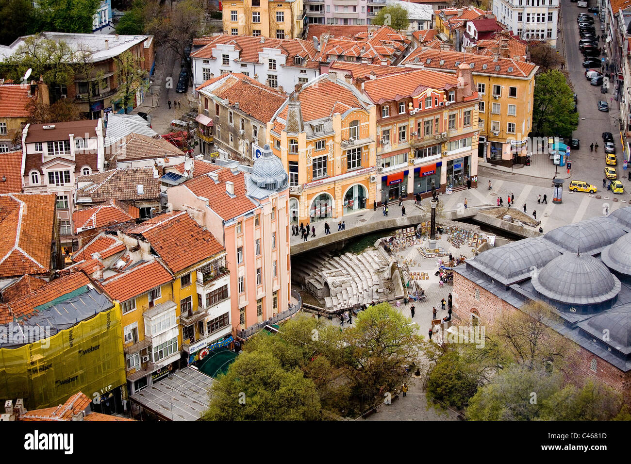 Photographie aérienne du centre-ville de Plovdiv Banque D'Images