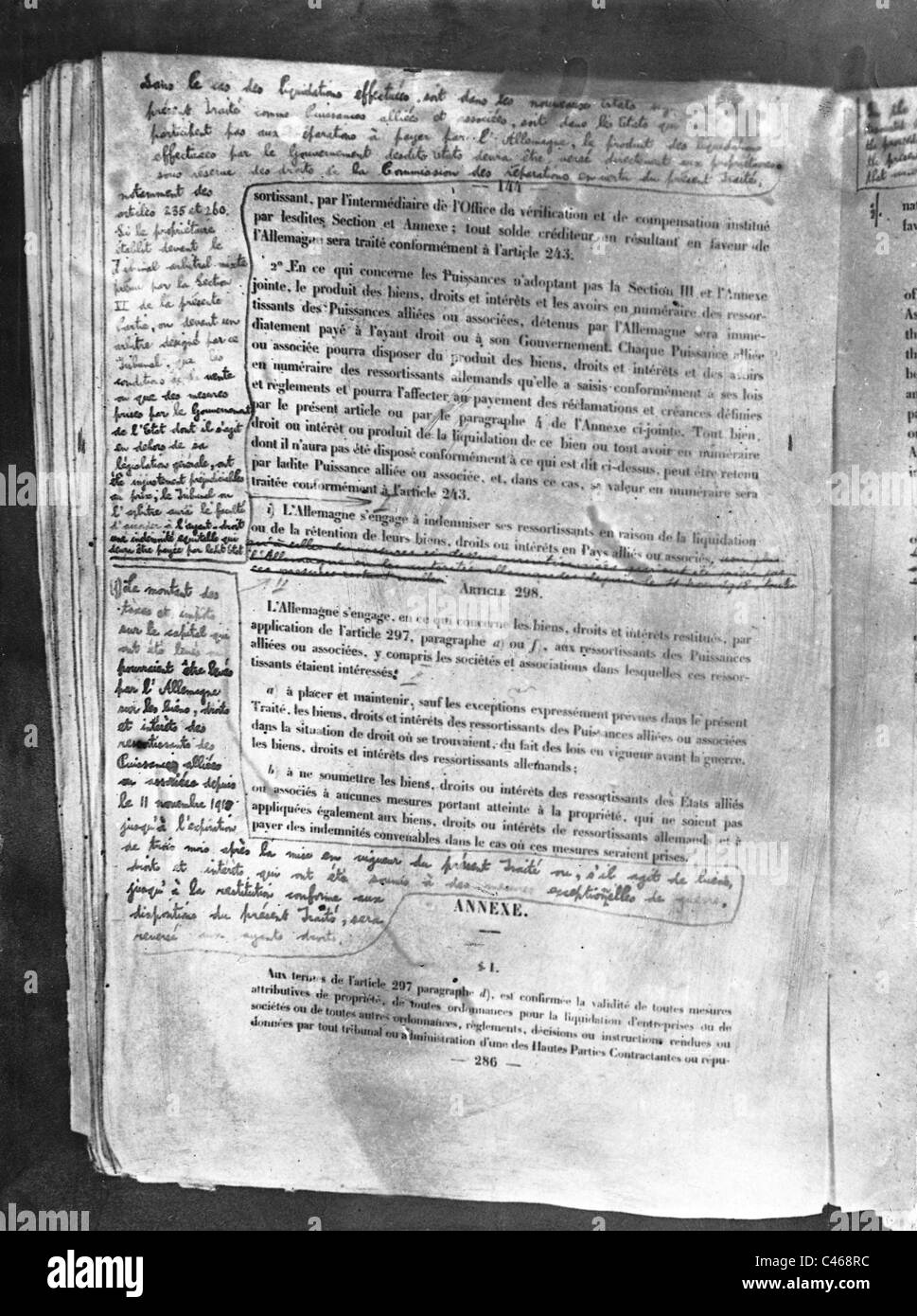 Page d'origine de la 'lettre' du Traité de Versailles, 1919 Banque D'Images
